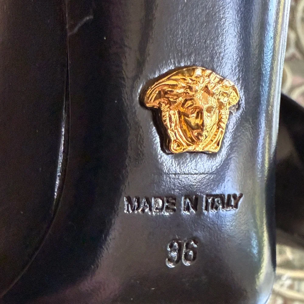 Versace 100% Authentic Black Pumps with Gold Medusa Accent